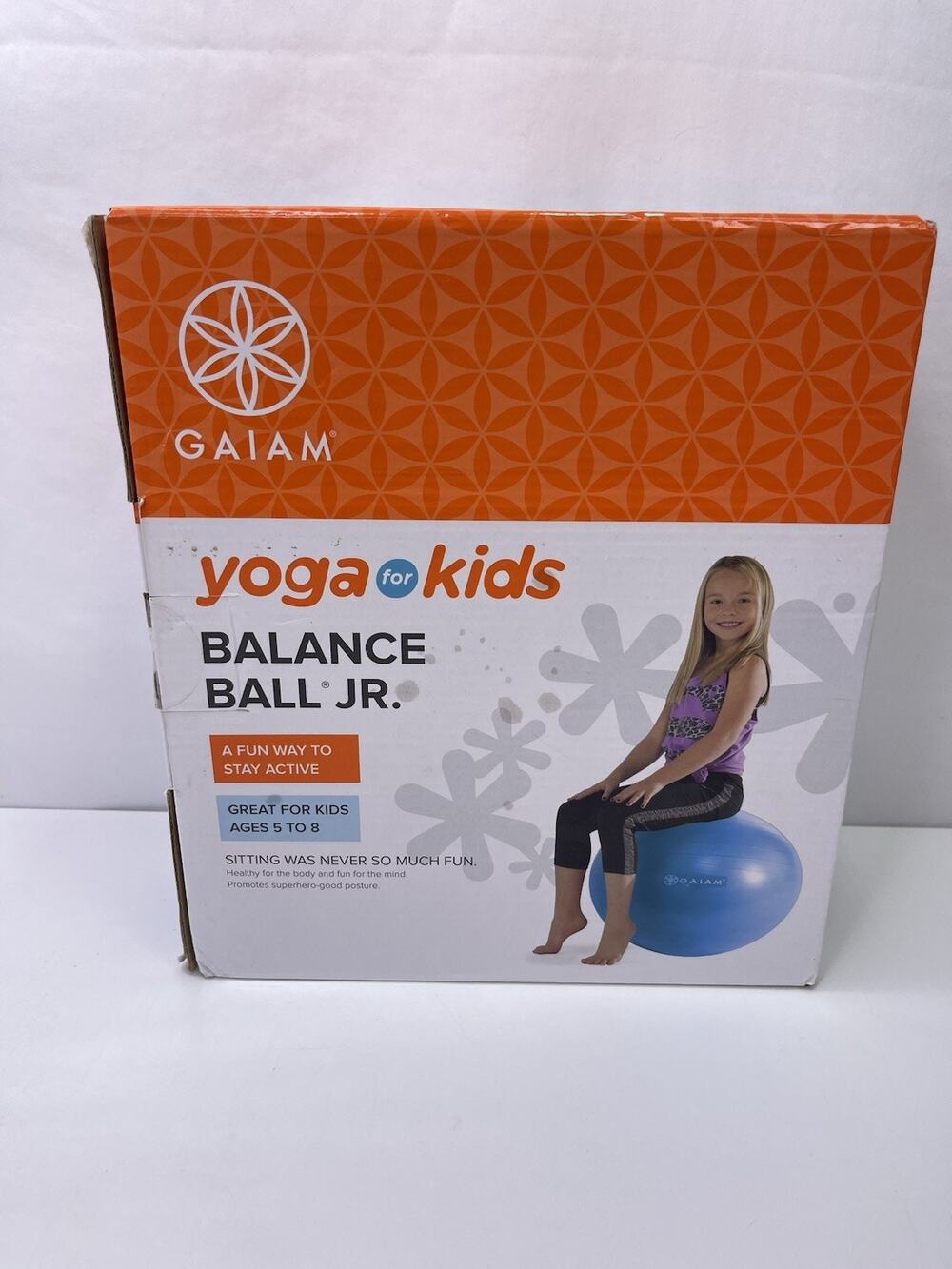 Gaiam Yoga for Kids Balance Ball Jr 45cm Blue Exercise Ball with Air Pump NIB